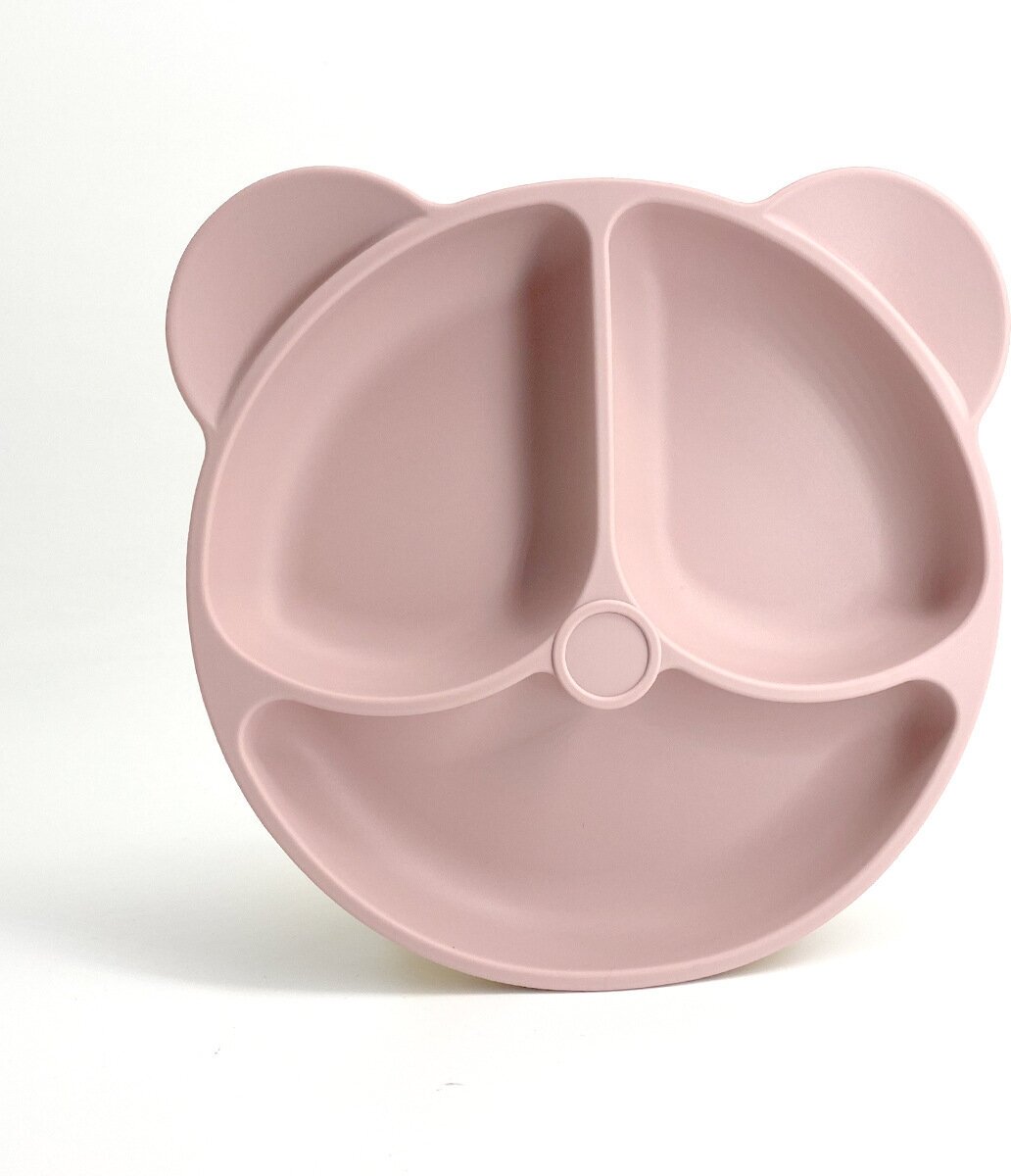 Детская тарелка с секциями на присоске силиконовая розовая