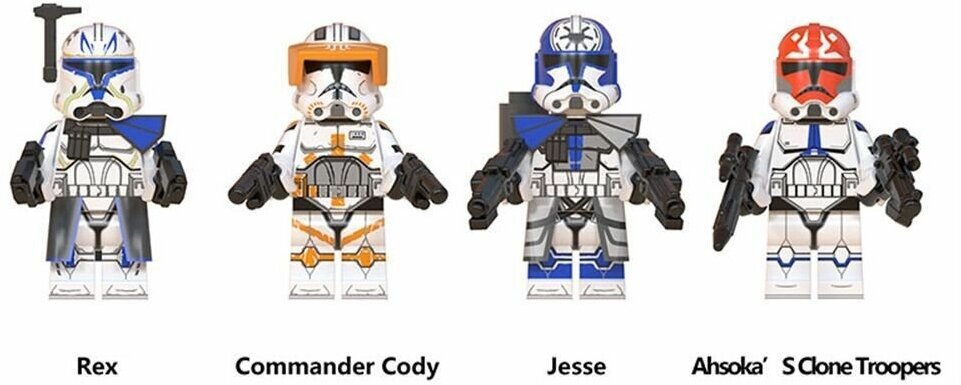 Набор минифигурок клонов Звёздные Войны WM6095 / Rex, Cody, Jesse, Ahsoka's Clone Troopers / 4 шт, 4,5 см, пакет