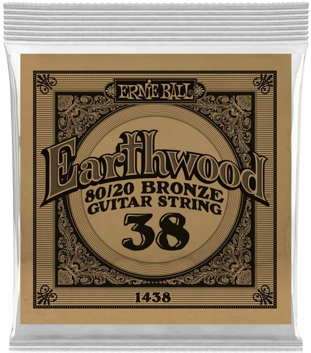 Одиночная струна для акустической гитары ERNIE BALL 1438 Earthwood 80/20, калибр .038