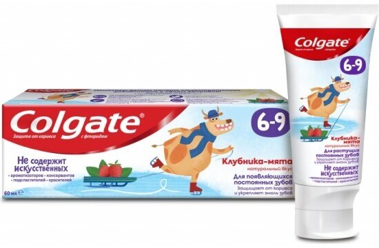 Детская зубная паста Colgate Клубника-Мята, с фтором,6-9лет, 60 мл