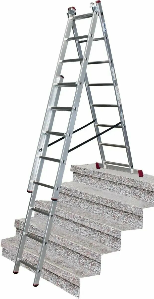 Алюминиевая трехсекционная универсальная лестница с доп.функцией, Krause CORDA, 3х9, 013392 - фотография № 1