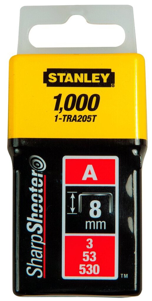 Скоба для степлера Light Duty STANLEY 1-TRA205T, тип A (5/53/530) 8 мм/5/16х1000 шт.