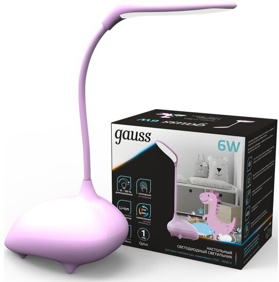 Светильник настольный Gauss Qplus модель GTL701 6W 330lm 2700-6000K 5V Li-ion 1200mA розовый детский диммируемый LED 1/10/30