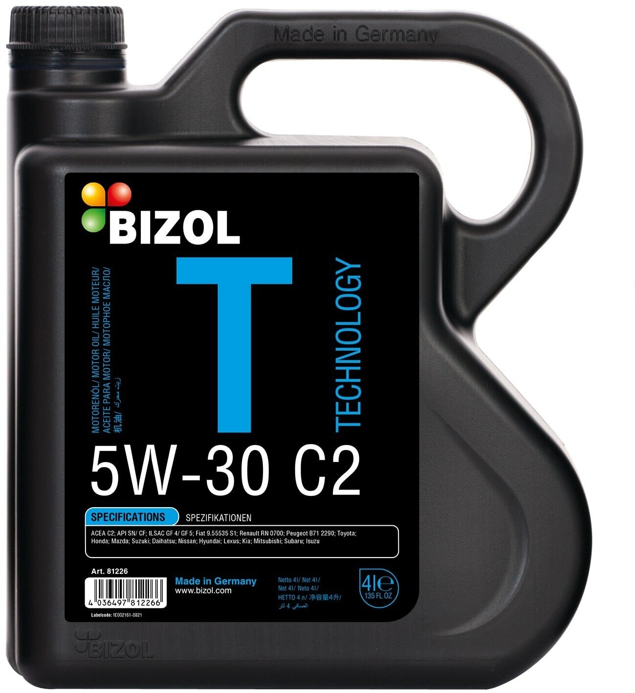 Моторное масло Bizol Technology 5W-30 C2 HC-синтетическое 4 л Сделано в Германии .