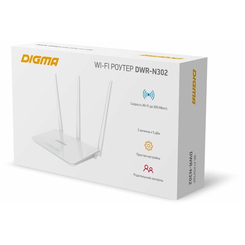 Роутер беспроводной Digma DWR-N302 N300 10/100BASE-TX белый роутер беспроводной mikrotik rb951ui 2hnd n300 10 100base tx белый