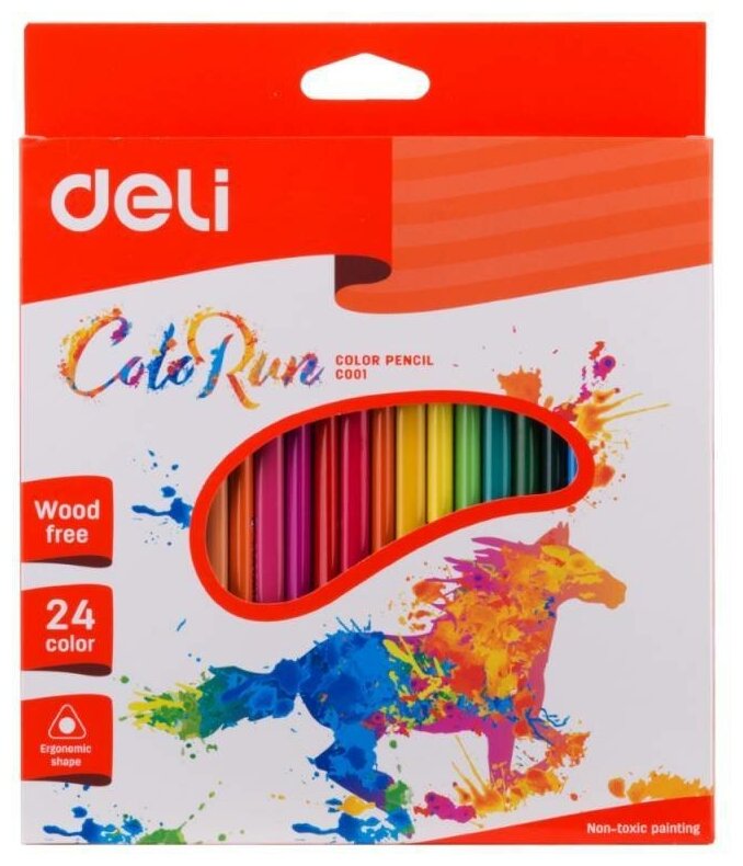 Карандаши цветные Deli ColoRun EC00120 трехгранные пластик 24цв. коробка/европод.