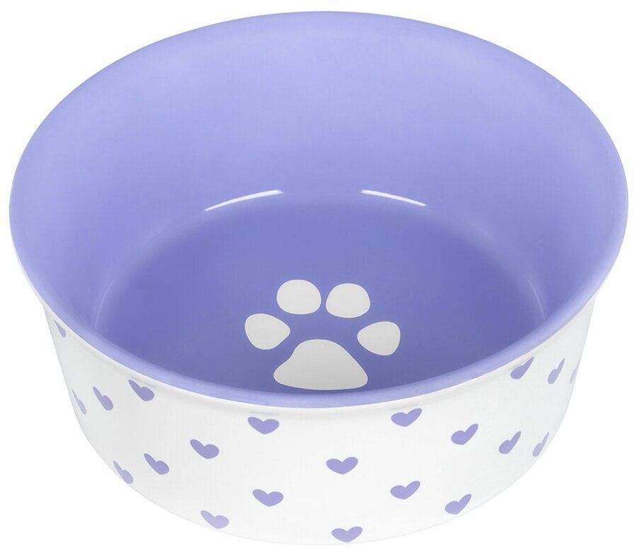 фото Миска для домашних питомцев 400 мл 13,5х13,5х5 см Elan Gallery Лапка на сиреневом и сердечки