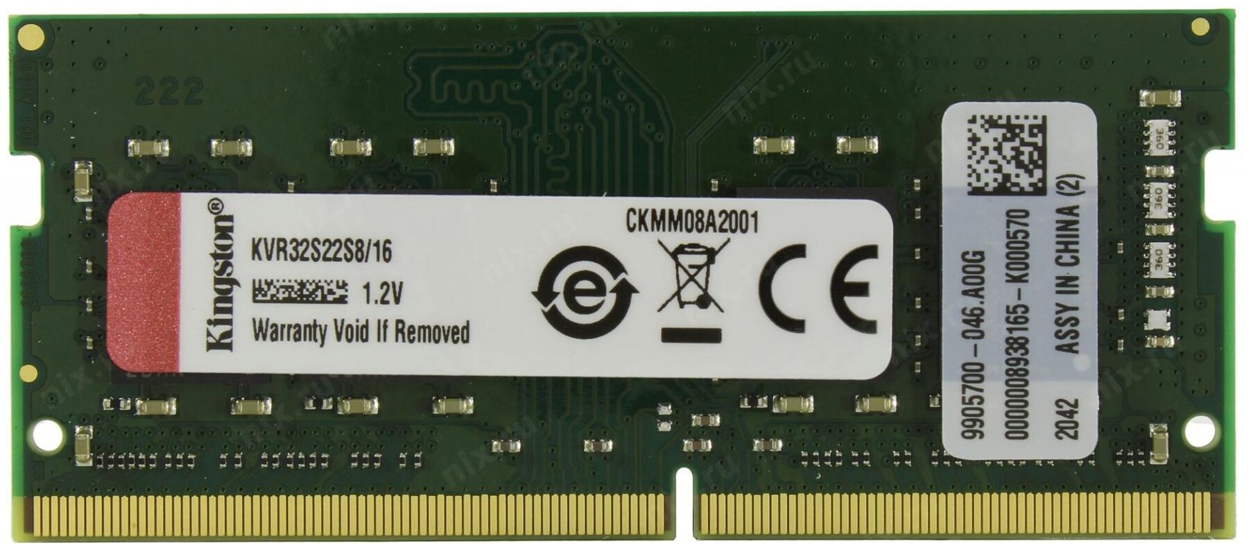 Оперативная память Kingston 16 ГБ DDR4 3200 МГц SODIMM CL22 KVR32S22S8/16 - фотография № 1