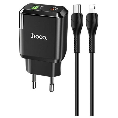 фото Сетевое зарядное устройство hoco n5 favor + кабель usb type-c - lightning, white