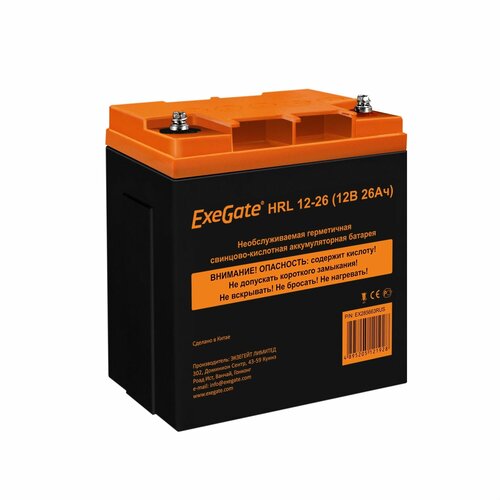 Аккумуляторная батарея ExeGate HRL 12-26 (12V 26Ah, клеммы F3 (болт М5 с гайкой)) EX285663RUS аккумуляторная батарея exegate hrl 12 26 12v 26ah клеммы f3 болт м5 с гайкой