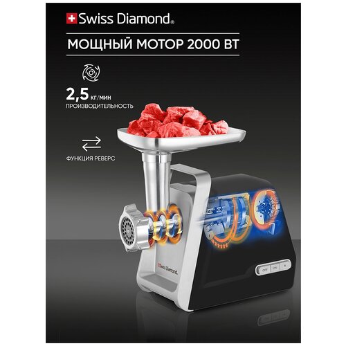 Мясорубка электрическая c тремя решетками для фарша насадками для сосисок и кеббе мясорубка с функцией реверса электромясорубка SD-MG 004 494900₽