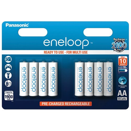 Аккумулятор Ni-Mh 1900 мА·ч 1.2 В Panasonic eneloop AA, в упаковке: 8 шт. аккумулятор ni mh 950 ма·ч 1 2 в panasonic eneloop lite aa в упаковке 2 шт