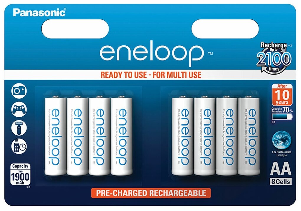 Аккумулятор ENELOOP Panasonic LR6 AA 1900 mAh R2U (уп 8 шт)