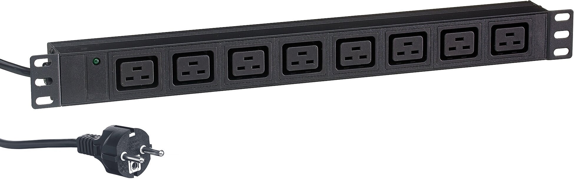 Exegate EX280873RUS Блок розеток ExeGate ServerPro PDU-19H015 Al-8C19-EU3, 19",1U,алюм, 8 IEC 320 C19, евровилка, 3м - фото №1