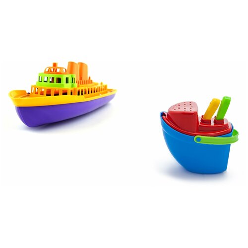фото Набор пляжный: песочный набор "пароходик" арт. 40-0040 + кораблик арт. 15-5676 karolina toys