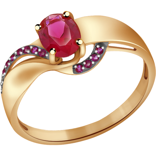 золотое кольцо александра кл3750 30ск р с фианитом и рубиновым корундом Кольцо Diamant online, золото, 585 проба, корунд, фианит, размер 17.5, красный