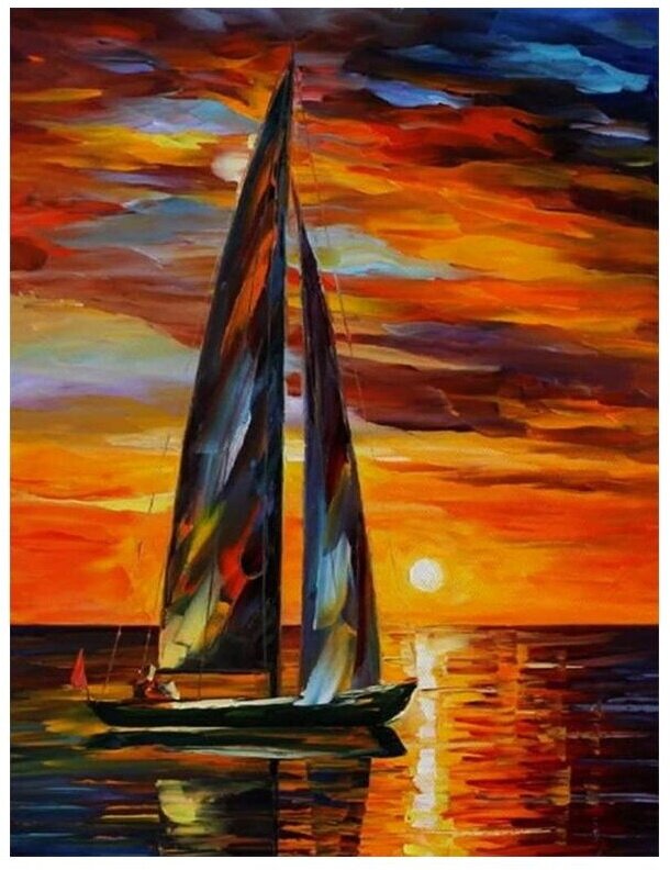 фото Алмазная Мозаика 21*25см (С мольбертом, картон, частичная выкладка, стразы-камни) Парусник (п/упаковка с европодвесом) М-11849 (2221)