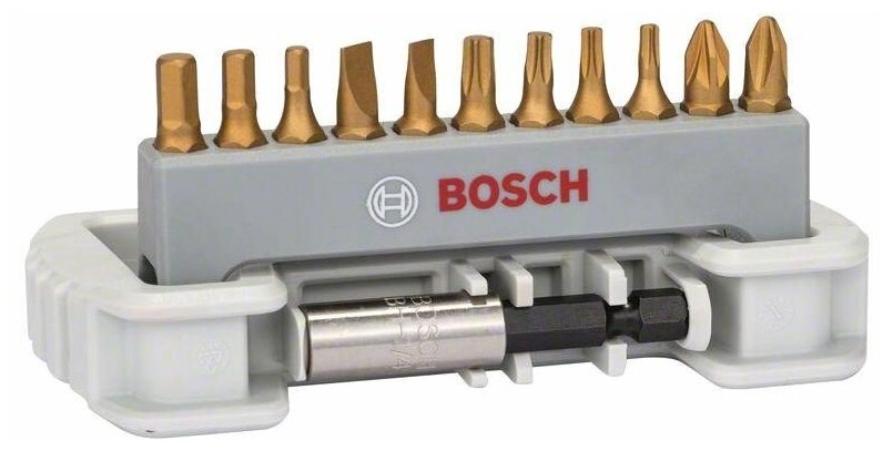 Набор Bosch из 11 бит Max Grip PH/PZ/T/S/HEX TiN + быстросменный держатель, арт. 2608522134