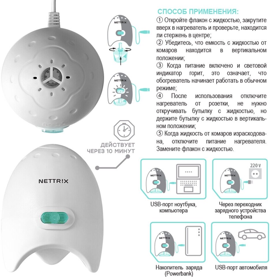 Фумигатор USB NETTRIX для жидкости - фотография № 2