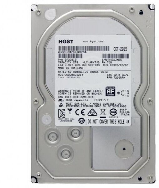 Жесткий диск HGST HUS726020AL5214 2Tb 7200 SAS 3,5" HDD