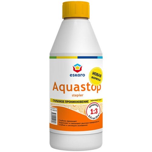 Грунт акриловый ESKARO Aquastop Stepler укрепляющий концентрат 0,5л, арт.4630042541498 грунт finncolor moraine strong укрепляющий 10 л концентрат 1 3