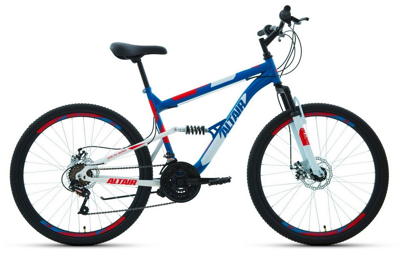 Велосипед ALTAIR MTB FS 26 2.0 disc (26" 18 ск. рост 16") 2020-2021, синий/красный, RBKT1F16E014