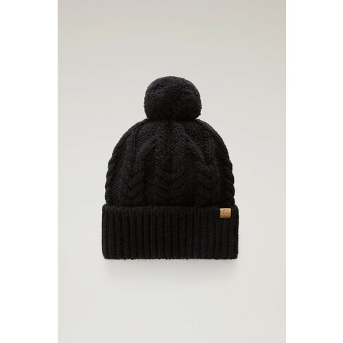 Шапка Woolrich, демисезон/зима, шерсть, с помпоном, утепленная, размер M, черный