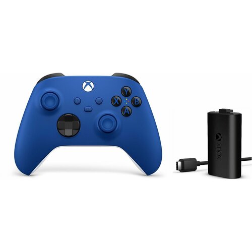 Геймпад Microsoft беспроводной Series S / X / Xbox One S / X Shock Blue синий 4 ревизия + Оригинальный аккумулятор play and charge kit USB - Type C
