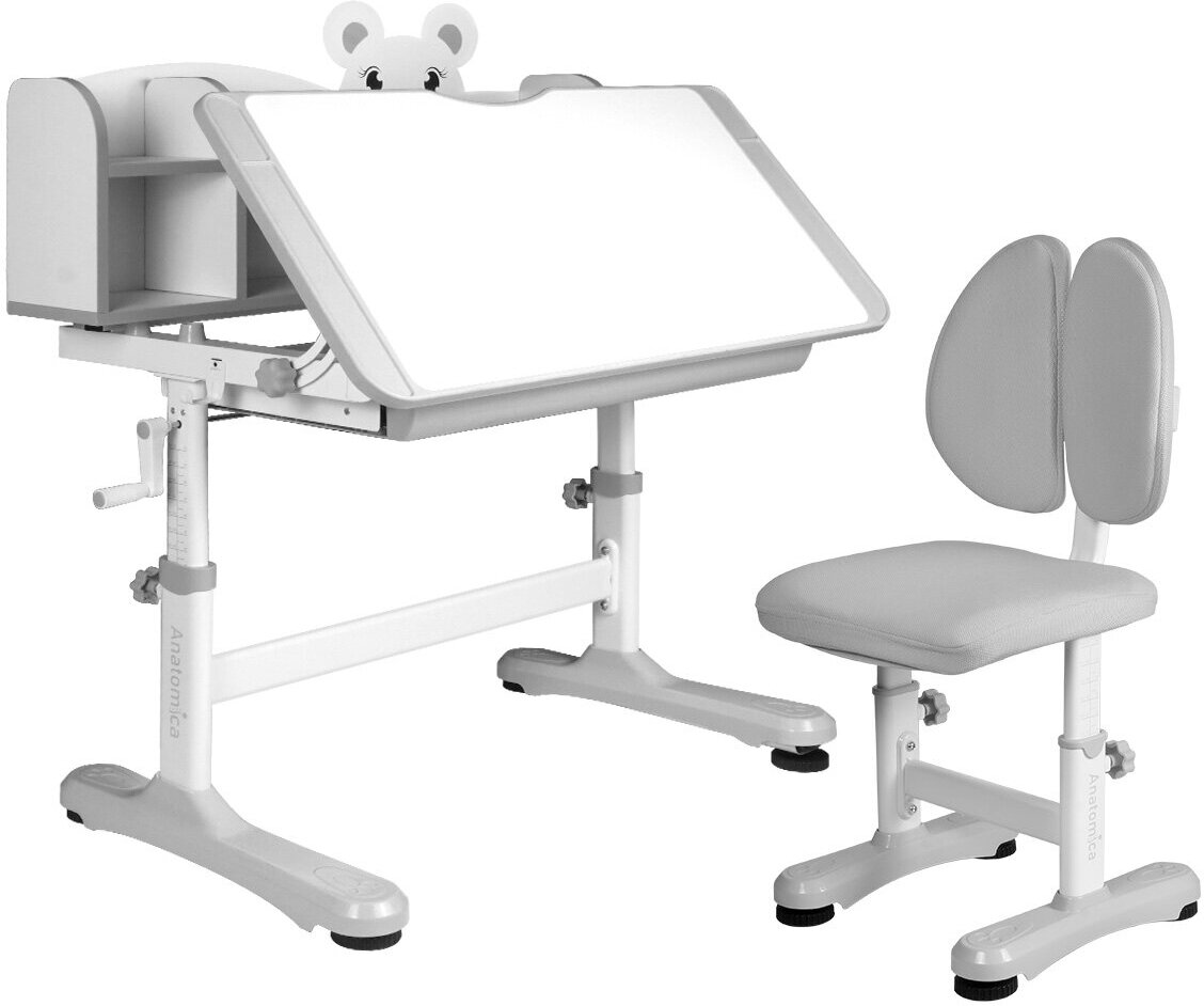 Комплект Anatomica Umka XL парта + стул + надстройка + выдвижной ящик + подставка для книг, серый - фотография № 2