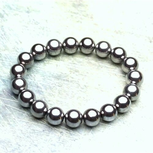 фото Браслет гематит серебристый гладкий 10 мм 17,5 см нет бренда