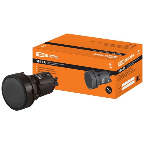 Кнопка SB7-EA21 d22мм 1з черная TDM (1 шт.)