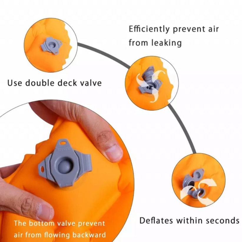 Надувной коврик для сна | Походный коврик с подушкой | Надувной матрас | Подушка для сна Оранжевый - фотография № 4