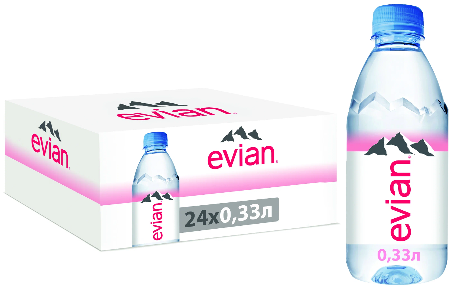 Вода минеральная природная питьевая Evian негазированная, ПЭТ, 24 шт. по 0.33 л - фотография № 1