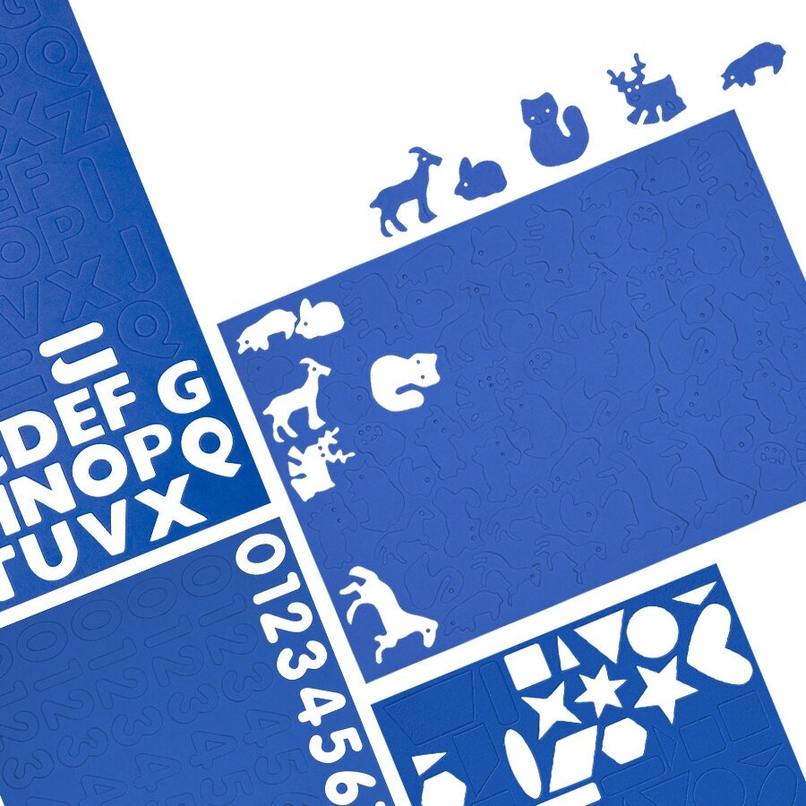 Наклейки объемные EVA голубые (буквы, цифры, животные, геометрия) / Фигурки из фоамирана на листе 20х30см