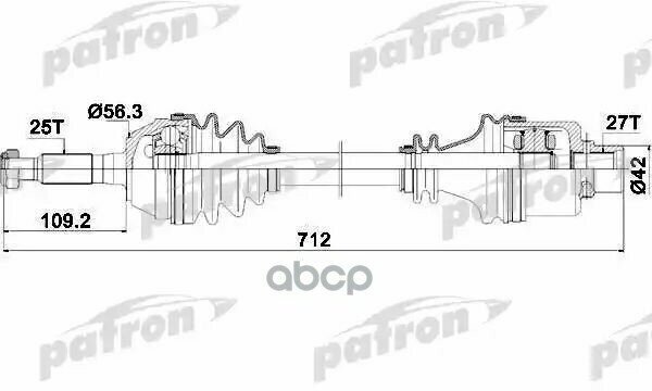 Полуось Перед 25X713.5x56.3x27 Renault: Trafic Van 1.4/1.7/1.9D/2.0/2.1D/2.2/2.2 4X4/2.5D/2.5D 4X4 89-01, Trafic C Борт 1.7/2.