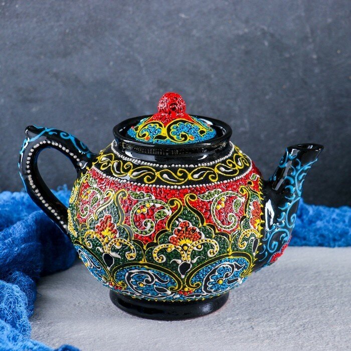 Шафран Чайник Риштанская керамика "Самарканд", 1 л, разноцветный микс