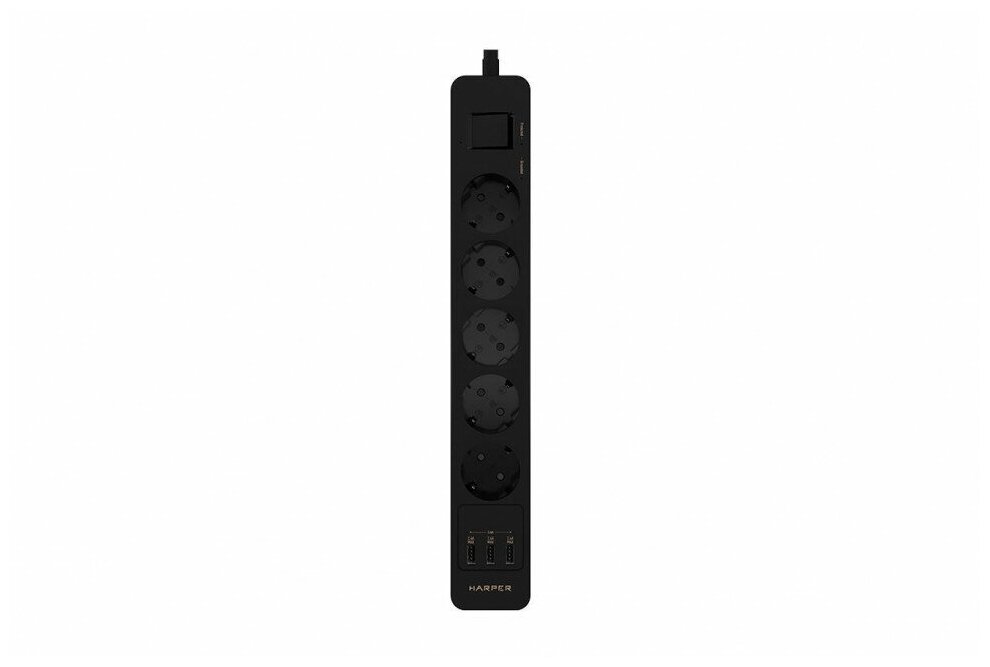 Сетевой фильтр Harper UCH-550 black (5 розеток, 3 USB-порта, 5 метров, шторки, встроенная защита от скачков напряжения и тока)