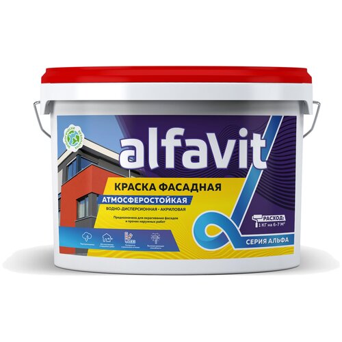 Краска акриловая Alfavit Фасадная супербелая белый 40 кг краска акриловая alfavit для потолков матовая белый 40 кг