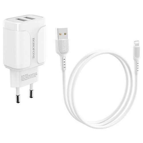 Зарядное устройство Borofone BA37A Speedy 2xUSB + кабель Lightning White 6931474716071