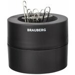 Диспенсер для скрепок / органайзер / скрепочница магнитная Brauberg с 30 скрепками, большой бочонок, черная, 225191 - изображение