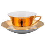 Чашка с блюдцем Виндзор Глянцевое золото (150 мл), белая, Leander - изображение