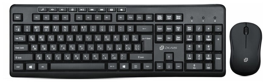 Набор клавиатура+мышь Oklick 225M клав:черный мышь:черный USB беспр, 1 шт.