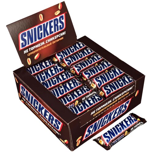 фото Батончик snickers с жареным арахисом, 50.5 г, коробка, 48 шт.