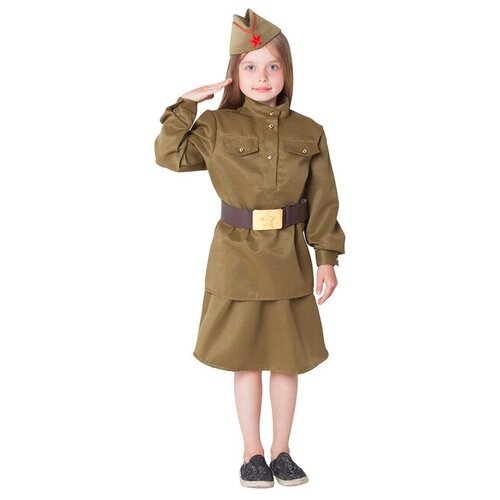 фото Костюм военный страна карнавалия для девочки гимнастерка, юбка, ремень, пилотка, рост 152 см, размер 40