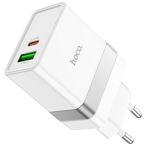 СЗУ, 1 USB 3.0 QC+1 PD 30W (N21), HOCO, белая быстрая зарядка для телефона quick charge 3 0 18w 3a с кабелем usb type c сетевой блок питания для samsung xiaomi huawei iphone белый цвет