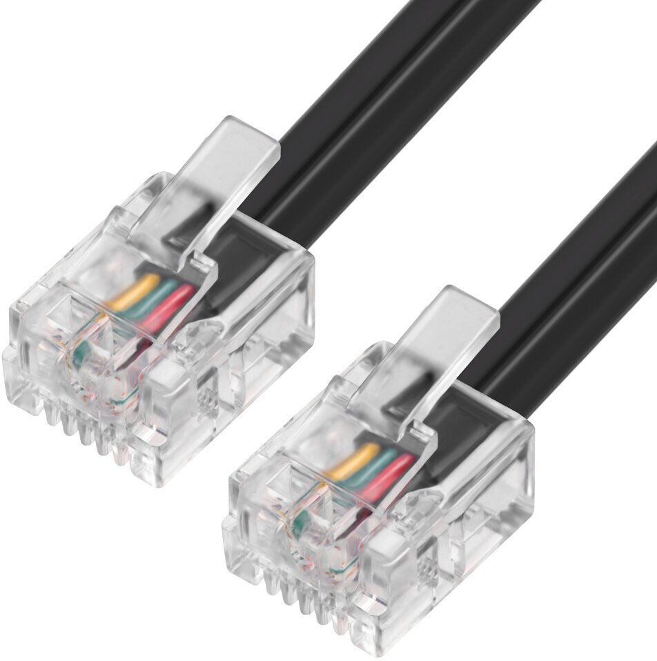 Greenconnect GCR-TP6P4C2, 15.0 м GCR Телефонный шнур удлинитель для аппарата 15.0m 6P4C GCR-TP6P4C2-15.0m, (джек 6p4c - jack 6p4c) черный GCR-TP6P4C2-15.0m