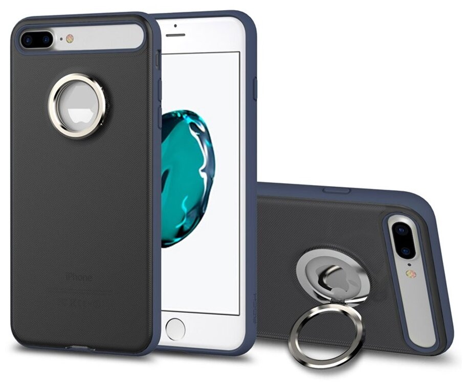 Чехол накладка с кольцом Rock Ring Holder Case M2 для для Apple iPhone 7 Plus/8 Plus - черный, синий