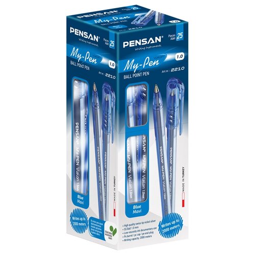 Купить Ручка шариковая PENSAN My-Pen, синяя, выгодная упаковка, комплект 25 штук, линия 0, 5мм, 880172, бесцветный