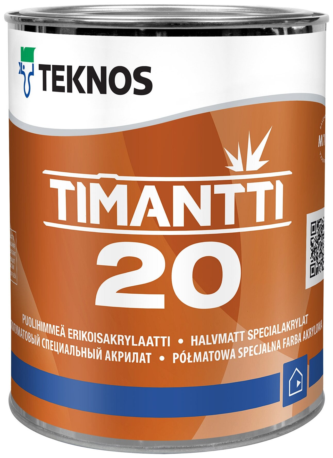 Краска акриловая TEKNOS Timantti 20 влагостойкая моющаяся полуматовая