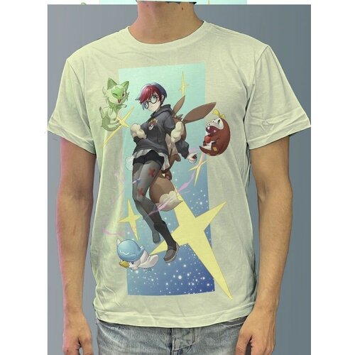 фото Футболка мужская белая молочный оттенок из хлопка с dtf рисунком аниме pokemon - 971 будь на стиле